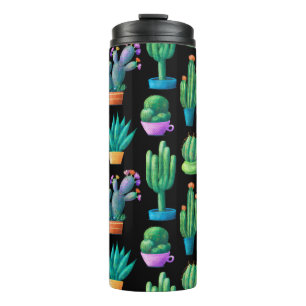 Seamless pattern with cute colourful cacti, tall,  thermal tumbler