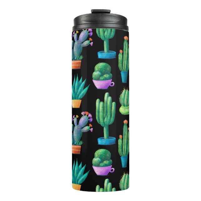 Seamless pattern with cute colourful cacti, tall,  thermal tumbler (Front)