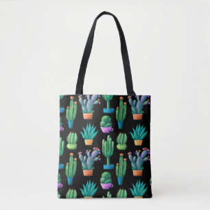 Seamless pattern with cute colourful cacti, tall, tote bag