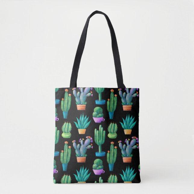 Seamless pattern with cute colourful cacti, tall,  tote bag (Front)