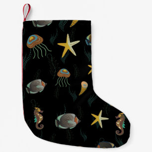 Seamless pattern with cute decorative fishes small christmas stocking