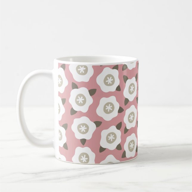 Seamless pattern with cute flowers on pink backgro coffee mug (Left)