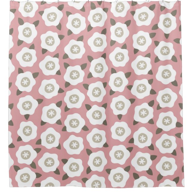 Seamless pattern with cute flowers on pink backgro shower curtain (Front)