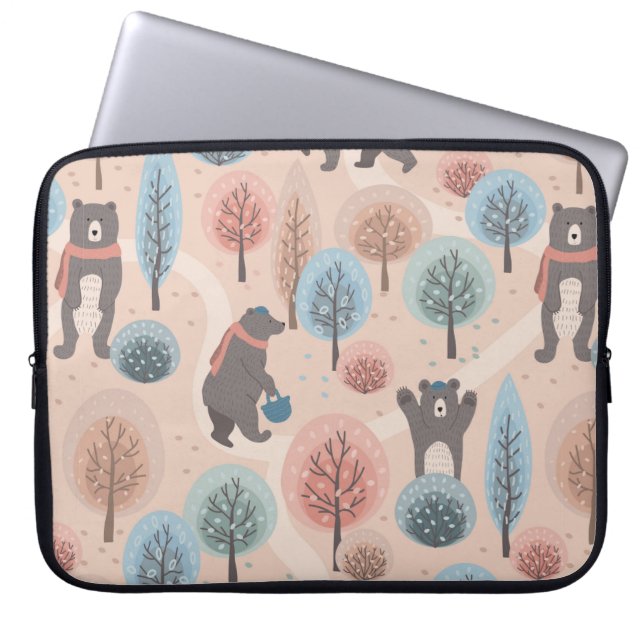 Seamless pattern with cute funny handdrawn bears i laptop sleeve (Front)