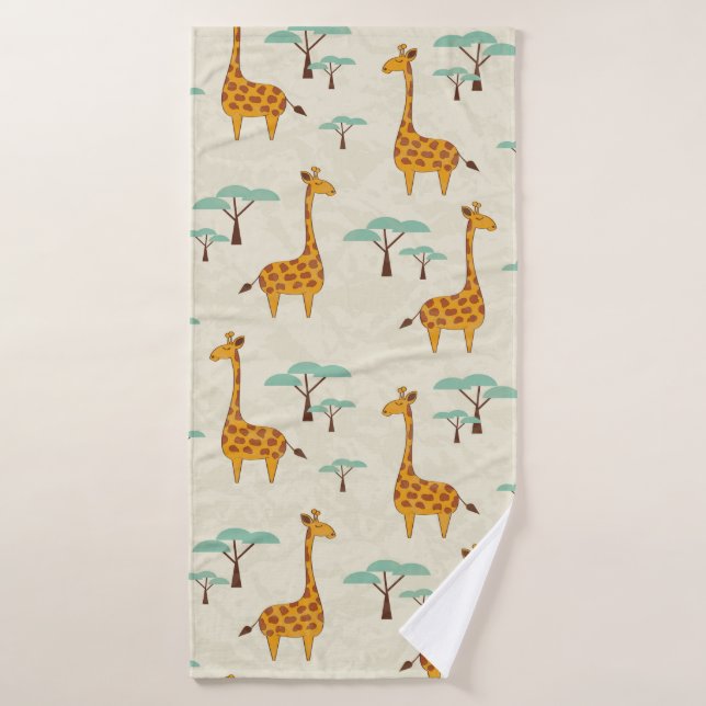 Seamless pattern with cute giraffes and trees, Vin Bath Towel (Bath Towel)