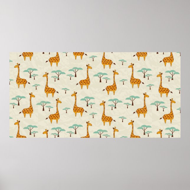 Seamless pattern with cute giraffes and trees, Vin Poster (Front)