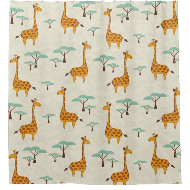 Seamless pattern with cute giraffes and trees, Vin Shower Curtain (Front)
