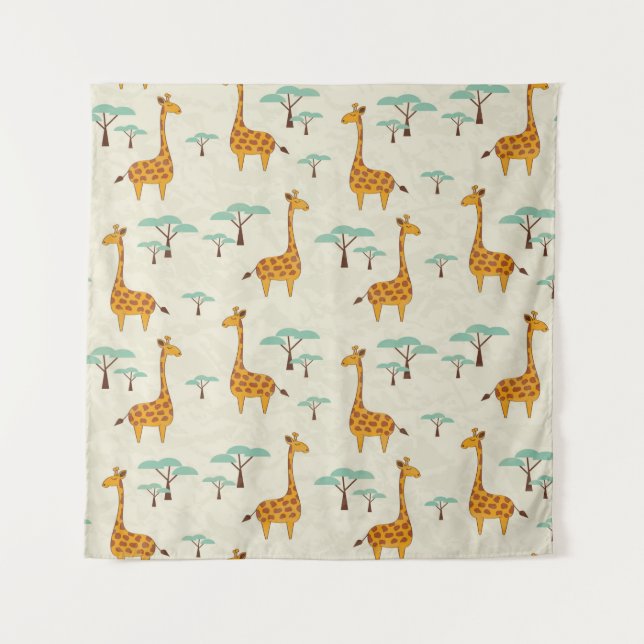 Seamless pattern with cute giraffes and trees, Vin Tapestry (Front)