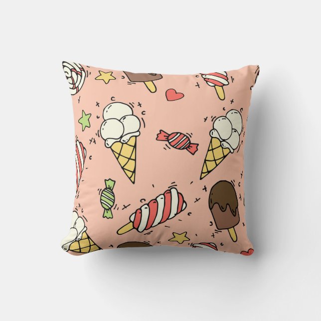 Seamless pattern with cute ice cream and lollipops cushion (Front)