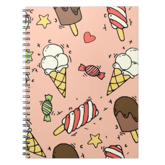 Seamless pattern with cute ice cream and lollipops notebook