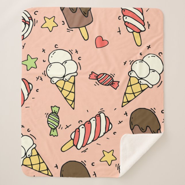 Seamless pattern with cute ice cream and lollipops sherpa blanket (Front)