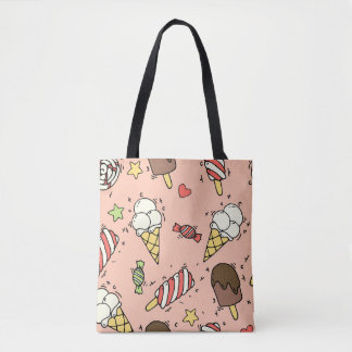 Seamless pattern with cute ice cream and lollipops tote bag