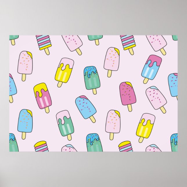 Seamless pattern with cute ice cream. Fruit ice cr Poster (Front)