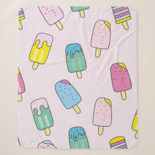 Seamless pattern with cute ice cream. Fruit ice cr Sherpa Blanket