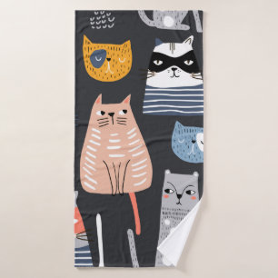 Seamless pattern with cute Kittens in diferent sty Bath Towel