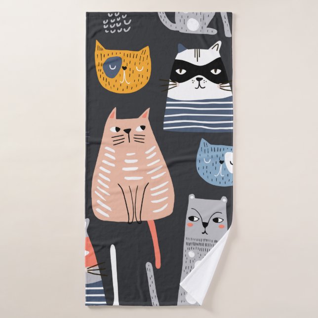 Seamless pattern with cute Kittens in diferent sty Bath Towel (Bath Towel)