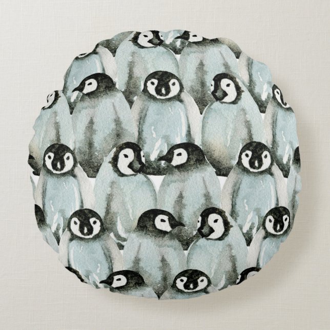 Seamless pattern with cute penguins round cushion (Front)