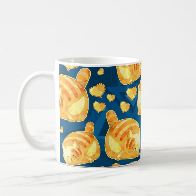 Seamless pattern with cute polygonal cartoon cats, coffee mug (Left)