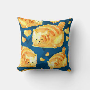 Seamless pattern with cute polygonal cartoon cats, cushion