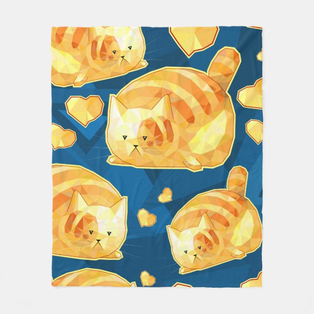 Seamless pattern with cute polygonal cartoon cats, fleece blanket (Front)