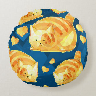 Seamless pattern with cute polygonal cartoon cats, round cushion