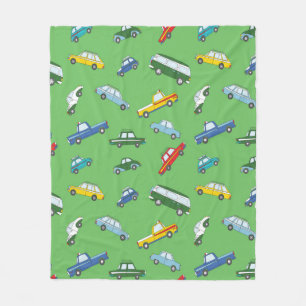 Seamless pattern with cute retro hand drawn cars fleece blanket