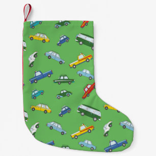 Seamless pattern with cute retro hand drawn cars small christmas stocking