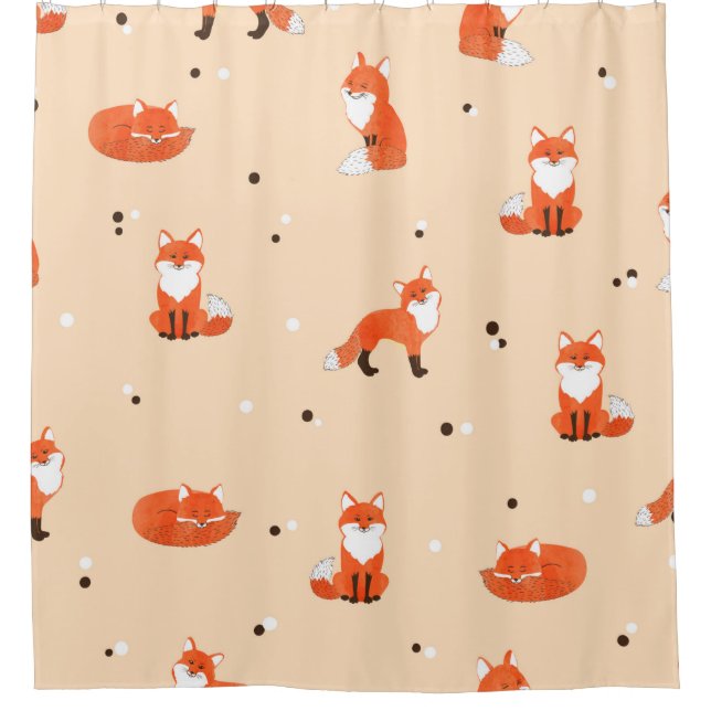 Seamless pattern with cute watercolor foxes. Vinta Shower Curtain (Front)