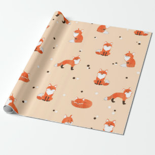 Seamless pattern with cute watercolor foxes. Vinta Wrapping Paper