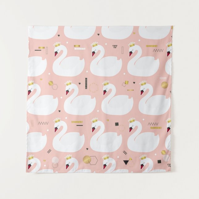 Seamless pattern with cute white swans. All elemen Tapestry (Front)