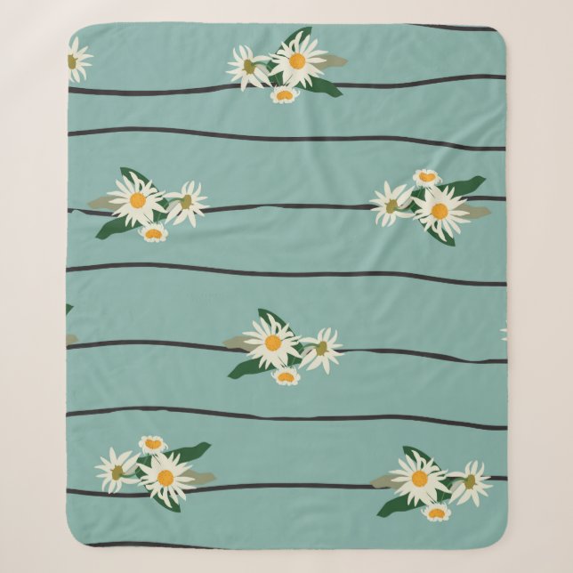 Seamless pattern with daisy and stripes sherpa blanket (Front)