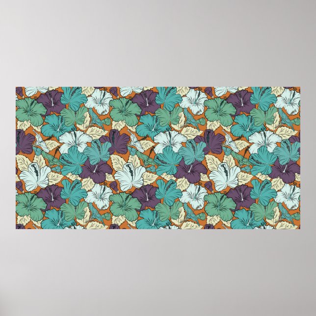 Seamless pattern with decorative summer hibiscus f poster (Front)