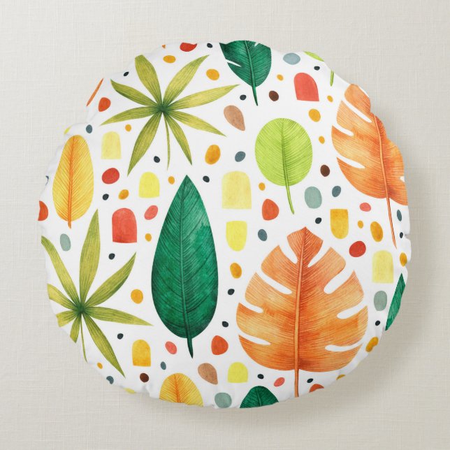 Seamless pattern with decorative tropical plants.  round cushion (Front)