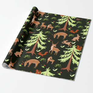 Seamless pattern with deers in the forest. wrapping paper
