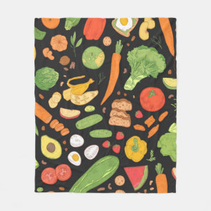 Seamless pattern with dietary food, wholesome groc fleece blanket