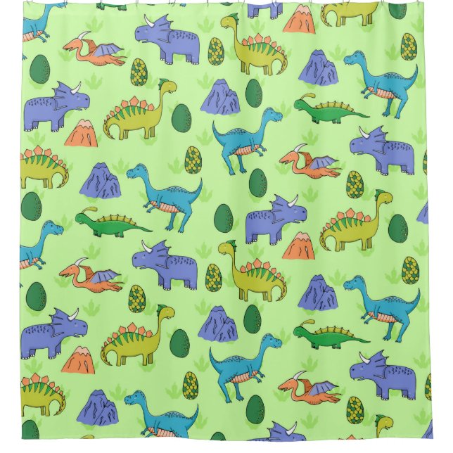 Seamless pattern with different cute dinosaurs, mo shower curtain (Front)