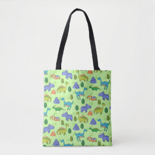 Seamless pattern with different cute dinosaurs, mo tote bag