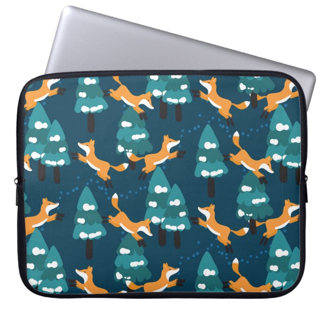 Seamless pattern with different cute foxes. laptop sleeve (Front)