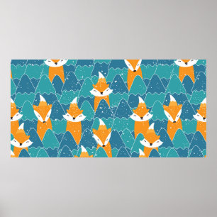 Seamless pattern with different cute foxes.  poster