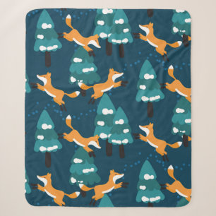 Seamless pattern with different cute foxes. sherpa blanket