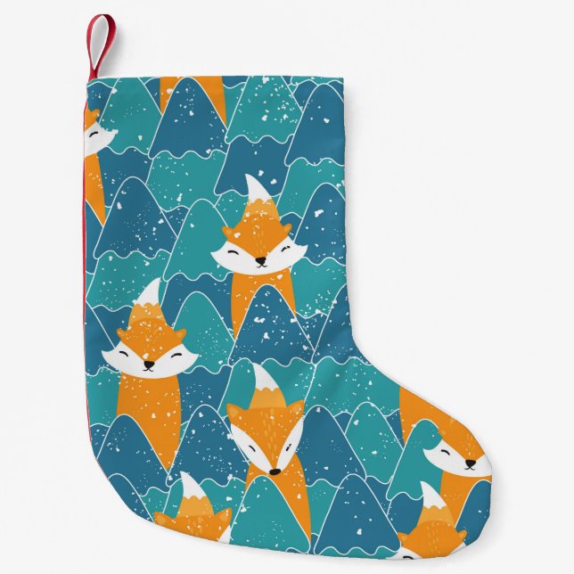 Seamless pattern with different cute foxes.  small christmas stocking (Front)