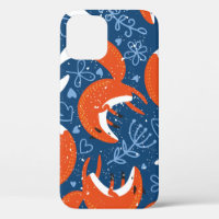 Seamless pattern with different cute foxes. Vintag