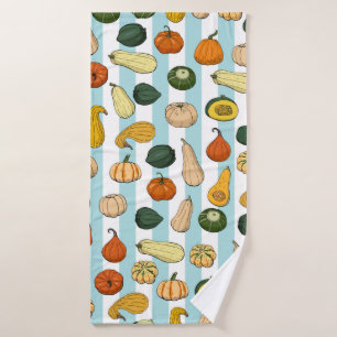 Seamless pattern with different hand drawn squashe bath towel