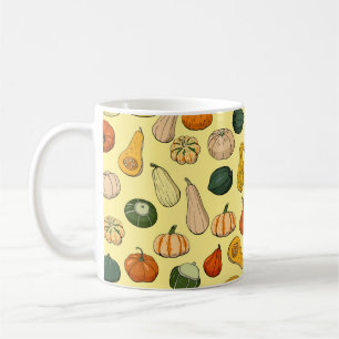 Seamless pattern with different hand drawn squashe coffee mug
