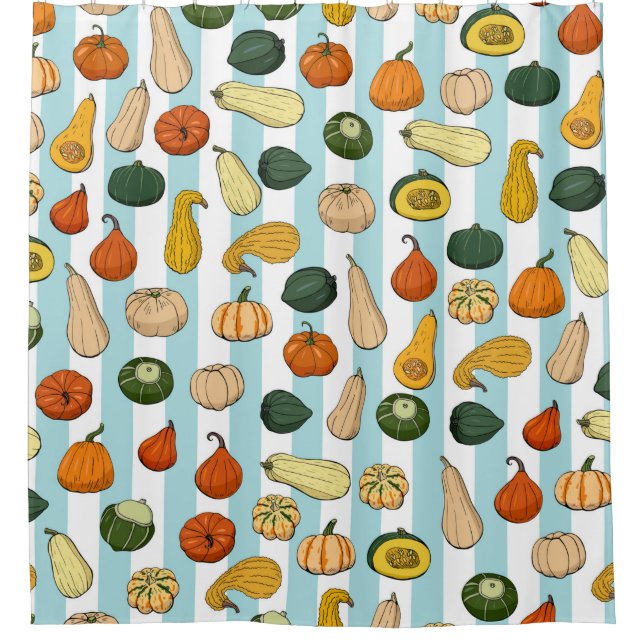 Seamless pattern with different hand drawn squashe shower curtain (Front)