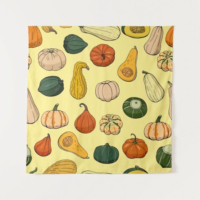 Seamless pattern with different hand drawn squashe tapestry (Front)
