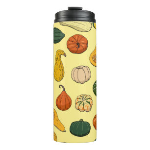 Seamless pattern with different hand drawn squashe thermal tumbler