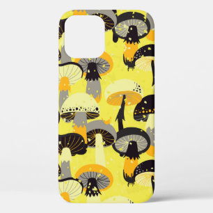 Seamless pattern with different mushrooms. iPhone 12 case