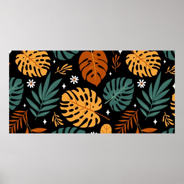 Seamless pattern with different tropical leaves an poster (Front)