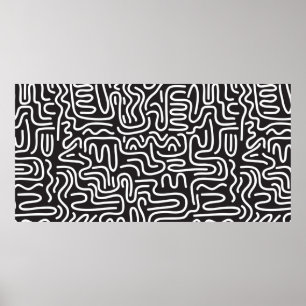 Seamless pattern with doodle wavy lines in retro s poster